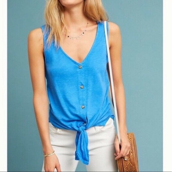 Anthropologie Tops - T.La Effervescent Tank Tie Front Blue Wood Button